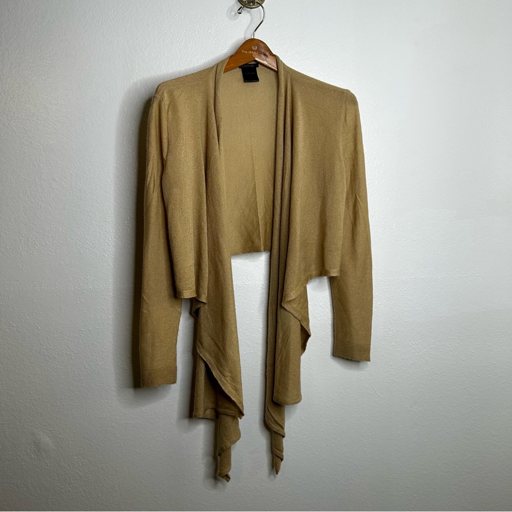 Lafayette 148 100% Cashmere Tan Cardigan Wrap Sweater